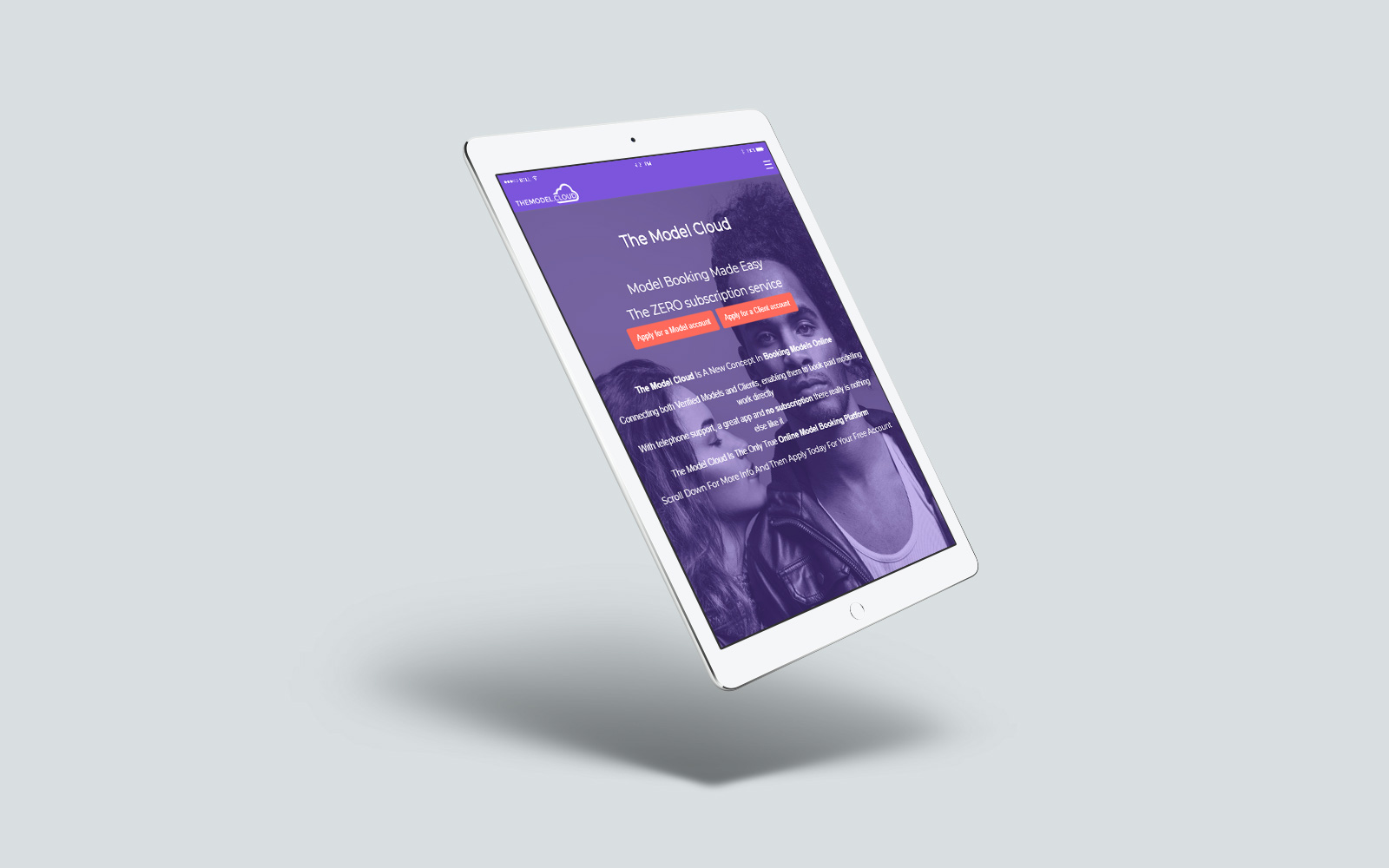 the model cloud web design kent shown on an ipad, designed by storm